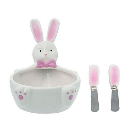 Ceramic Bunny Dip Bowl with Spreaders
