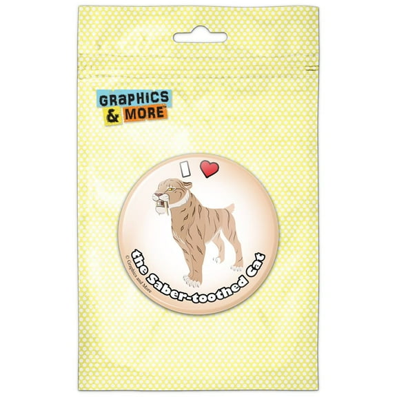 I Love Heart Saber-Toothed Cat Dinosaur Pinback Button Pin Badge