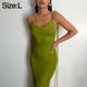 thumbnail image 2 of Vestido de cola de pez de cadera envuelto ajustado con espalda abierta plisado pesado con cordones para mujer Vestido largo sexy ajustado para niña picante, verde, L, 2 of 5