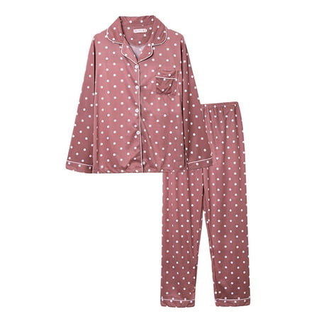 

Glonme Women Nightwear Pjs Pajamas Sets Tops And Shorts Sleepwear Home Clothes Casual Lounge Set Baggy Elastic Waist Brown Polka Dot L