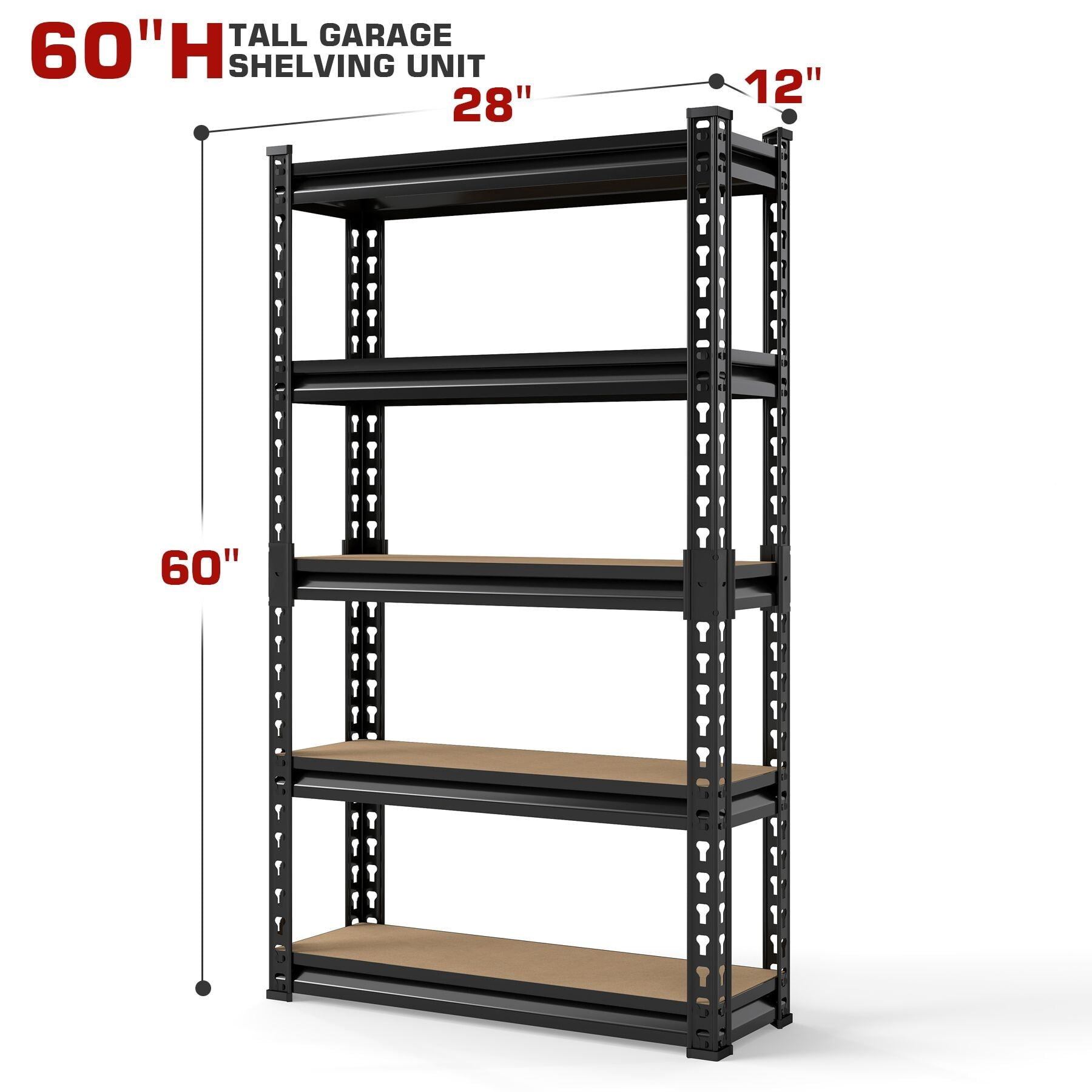 avobird 60" Heavy Duty Storage Shelves, 1800LBS Capacity Metal Shelving Unit, Adjustable Garage Shelves & Organizer with Overlap Design for Home Garage Warehouse Storage Shop