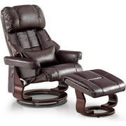Mcombo Recliner with Ottoman Reclining Chair with Vibration Massage and Lumbar Pillow, 360 Degree Swivel Wood Base, Faux Leather 9068 (Dark Brown)