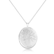 Lesa Michele Tree of Life Oval Locket Pendant 18" Chain Necklace in Rhodium Plated Sterling Silver for Women