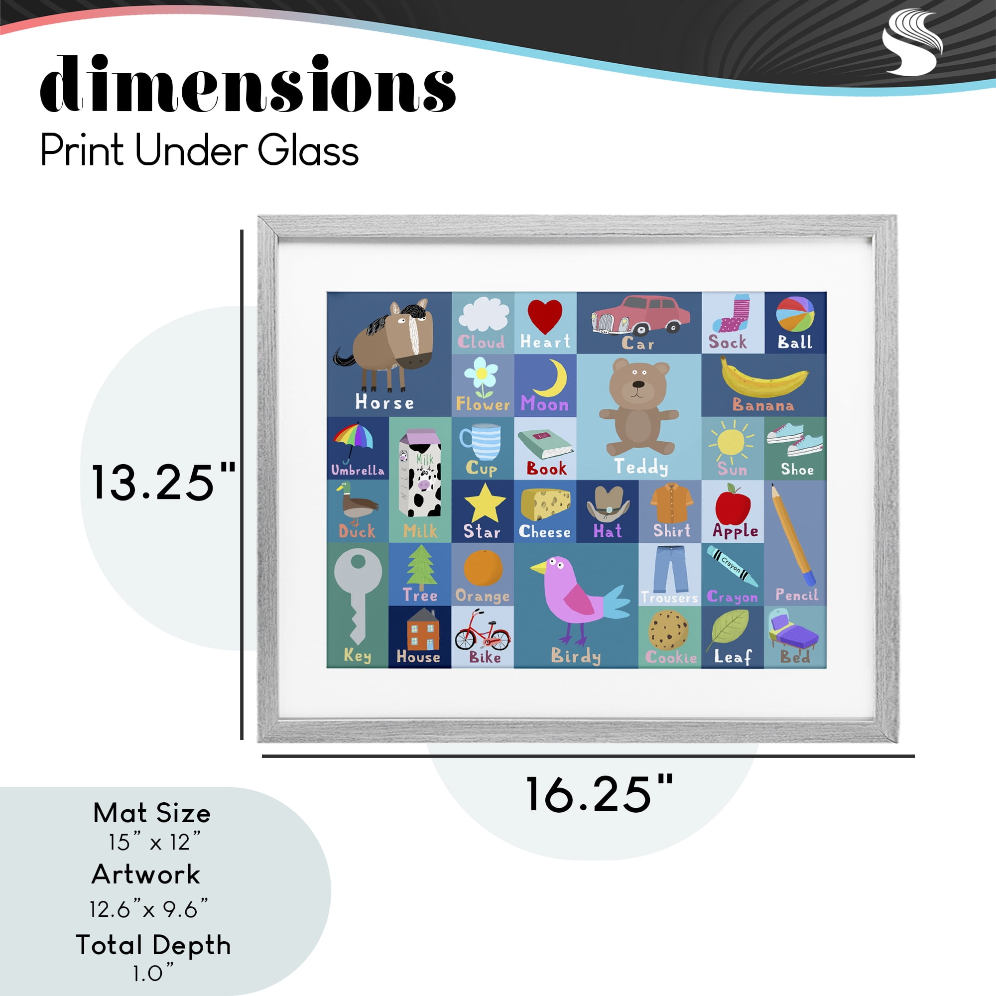 Stupell Industries Blue First Words Gray Framed Print Under Glass, design by Carla Daly