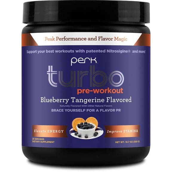 Perk Turbo Pre-Workout Powder (Blueberry Tangerine) 20 Servings - 125mg of Caffeine with Citrulline Malate 2:1 & Beta Alanine, with Nitrosigine