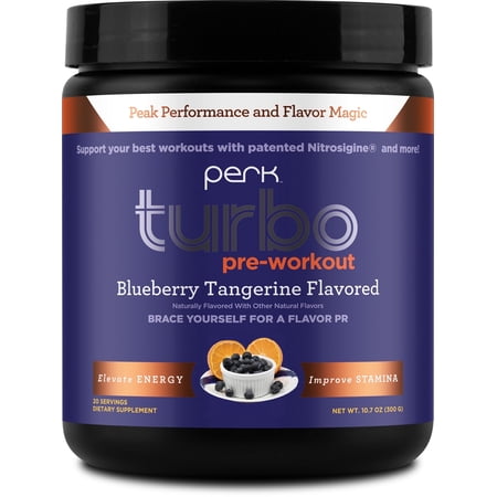 Perk Turbo Pre-Workout Powder (Blueberry Tangerine) 20 Servings - 125mg of Caffeine with Citrulline Malate 2:1 & Beta Alanine, with Nitrosigine