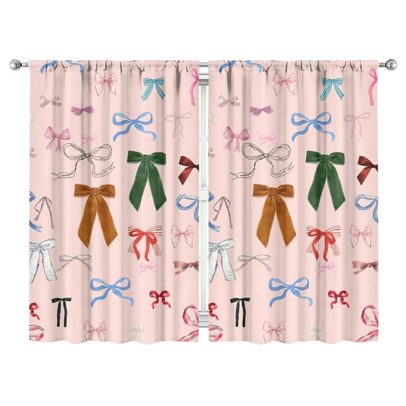 Pink Bow Curtains-blackout Curtains Bedroom Decor Living Room Darkening Grommet Window Drapes 2 Panels Set 52"x 84"