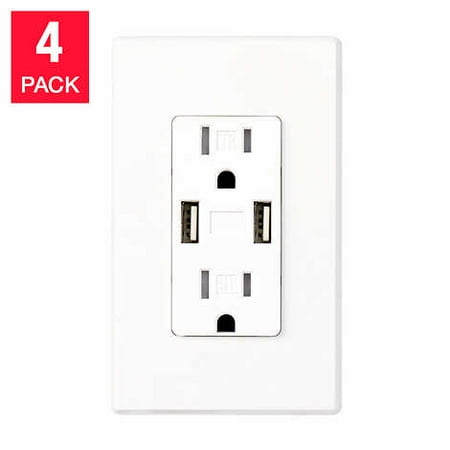 Electric Wall Plates Feit Electric 4-pack Wall Receptacle With USB Ports Screwless Wall Plates 3.4 Amp Charging ()