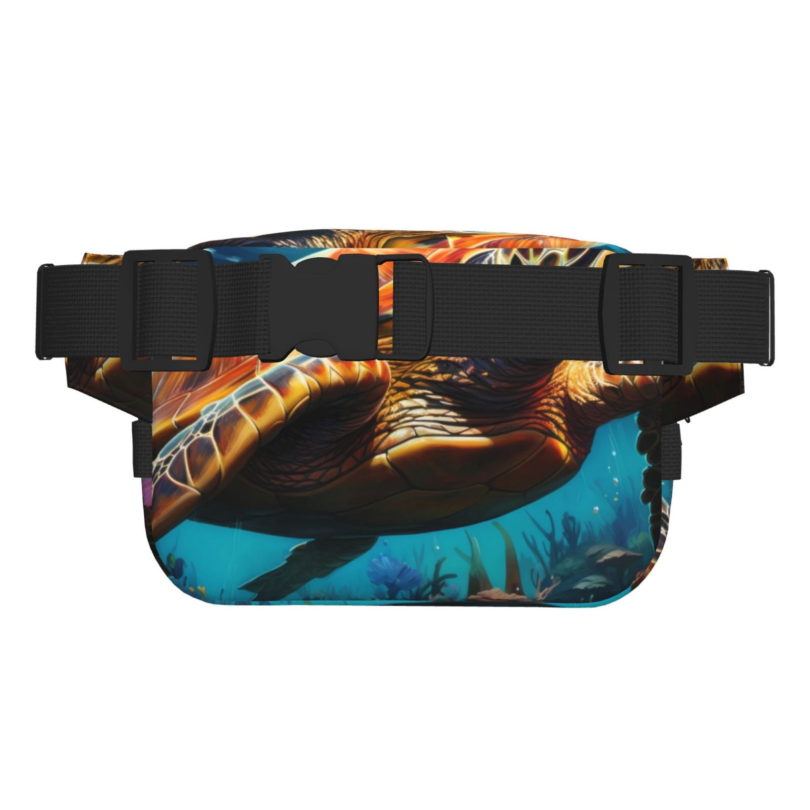 Picia Colorful Flower Sea Turtle Print Square Double-Layer Waist Bag Mini Adjustable Waist Belt Bag Exercise Running Travel Hiking