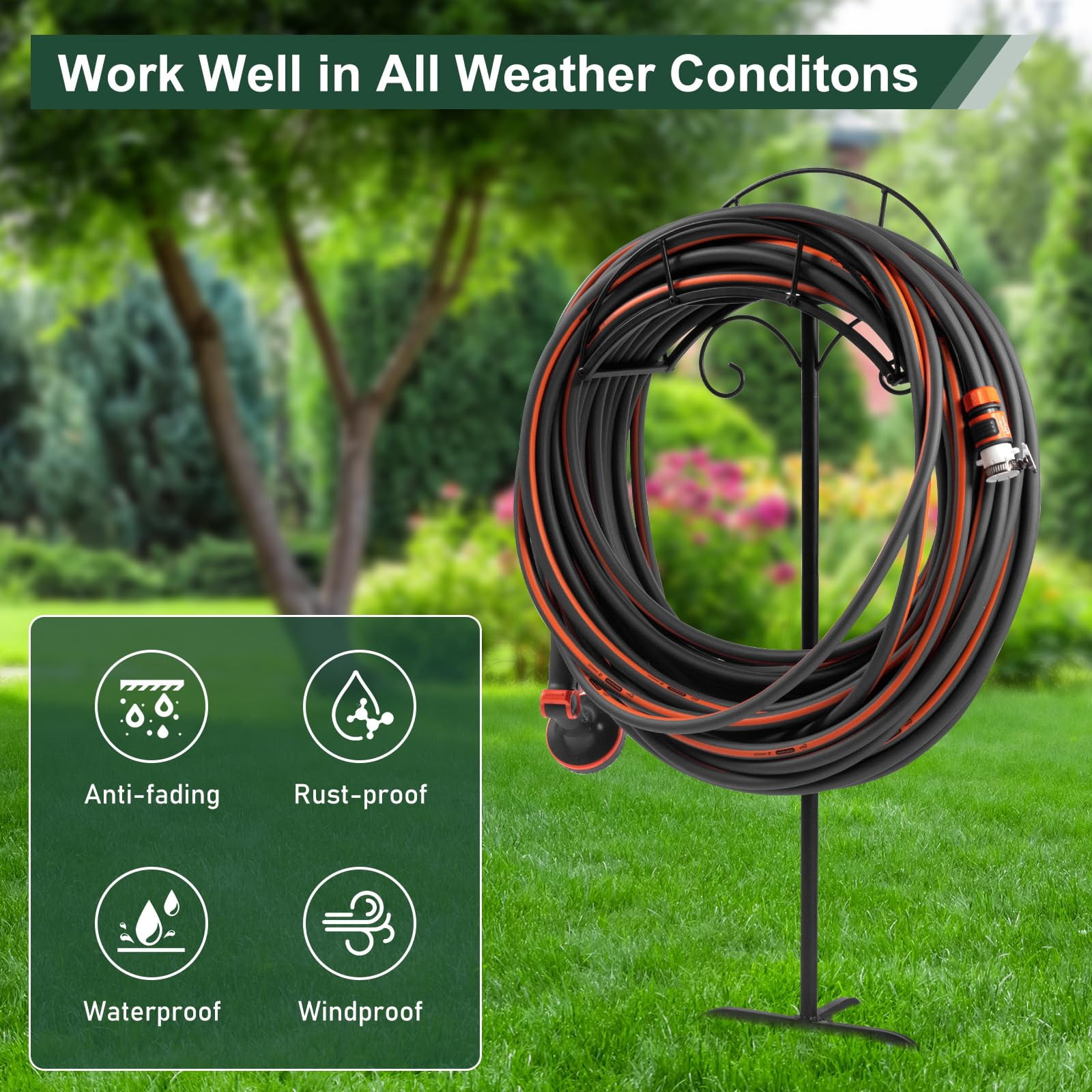 Hongshifu Garden Hose Rack Stand, Metal Freestanding Holder for  Hose - Detachable Reel Storage with Wheels for Yard and Lawn