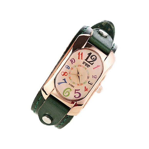 Minnieouse Reloj de cuarzo con correa de cuero Mano de obra fina Estilos digitales coloridos de moda Reloj para mujer Relojes verde Walmart en linea