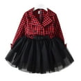 thumbnail image 1 of Filles Tout-Petits Robe à Manches Longues Plaids Imprimé Dentelle Tulle Fête Robe Princesse Vacances Robe, 1 of 7