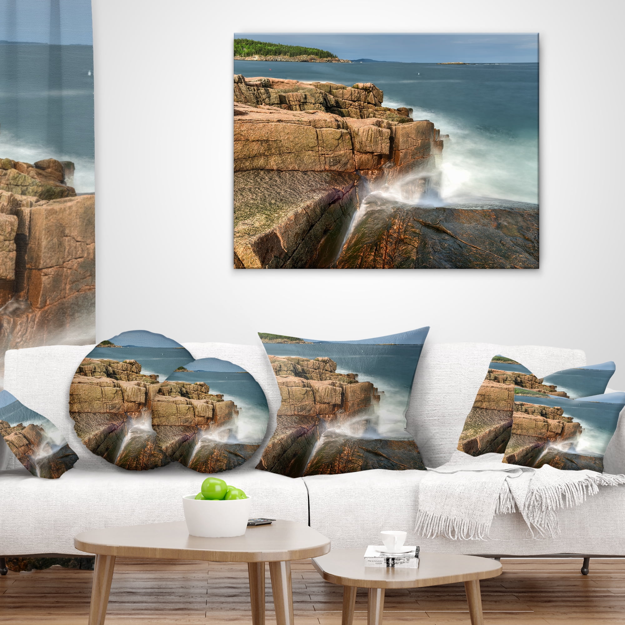 Designart Acadia National Park Coast - Oversized Beach Throw Pillow - 18x18