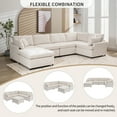 thumbnail image 4 of U_STYLE 6-Seat U-Shaped Sectional Sofa with Removable Ottoman, Beige Polyester Upholstery, Solid Wood Frame, Spacious Living Room & Apartment Furniture, 100.4" W x 100.4" D, 4 of 24