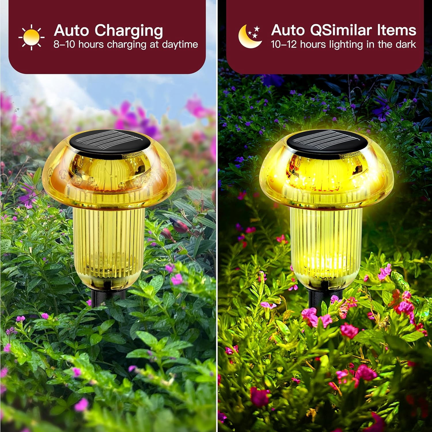 Orange Solar Lights Outdoor 4 Pack LED Christmas Decorations Solar Mushroom Lights Outdoor Waterproof, Landscape Lighting Garden Stake Lights, Outdoor Solar Lights for Yard, Garden