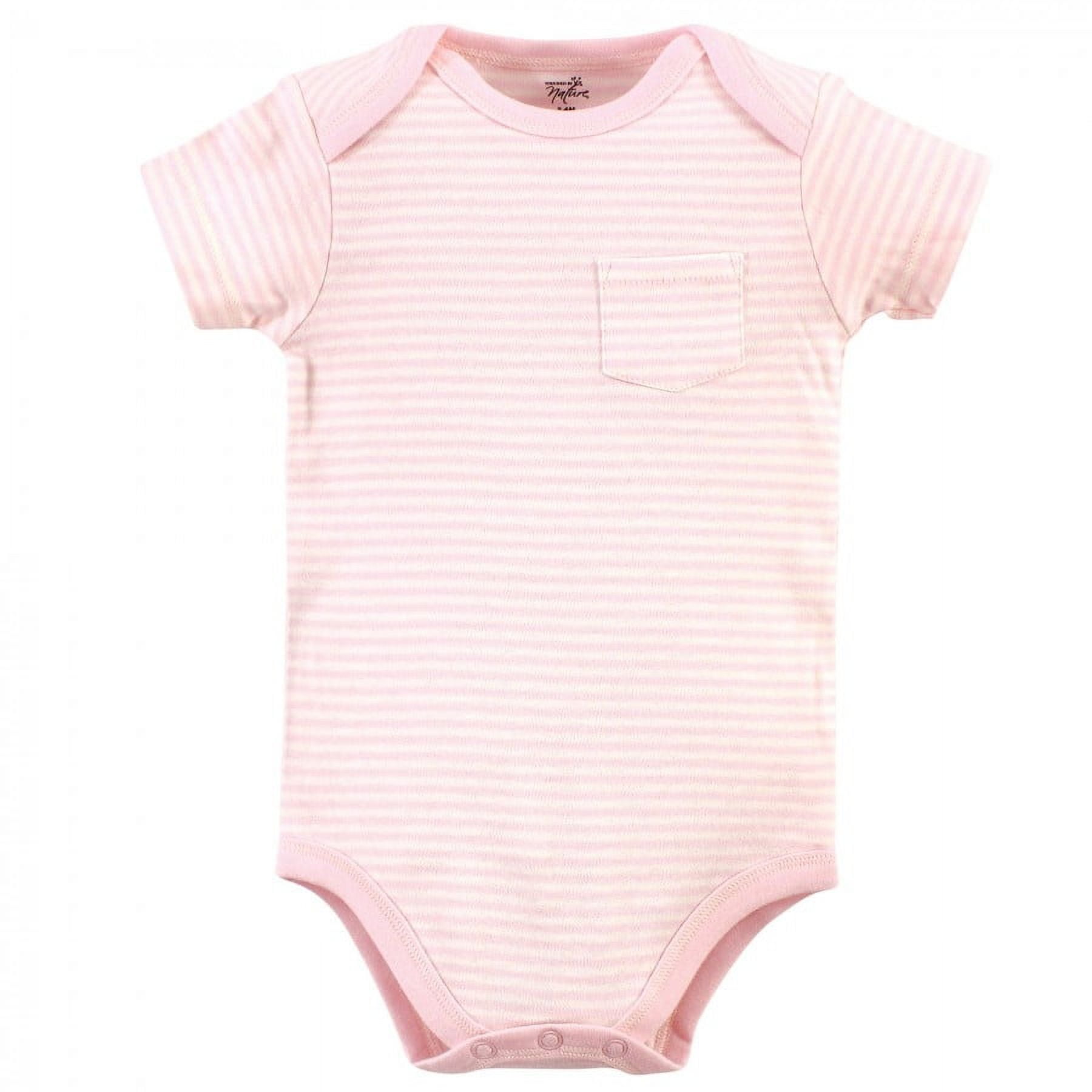 Touched by Nature Baby Girl Organic Cotton Bodysuits 5pk, Girl Elephant, 3-6 Months