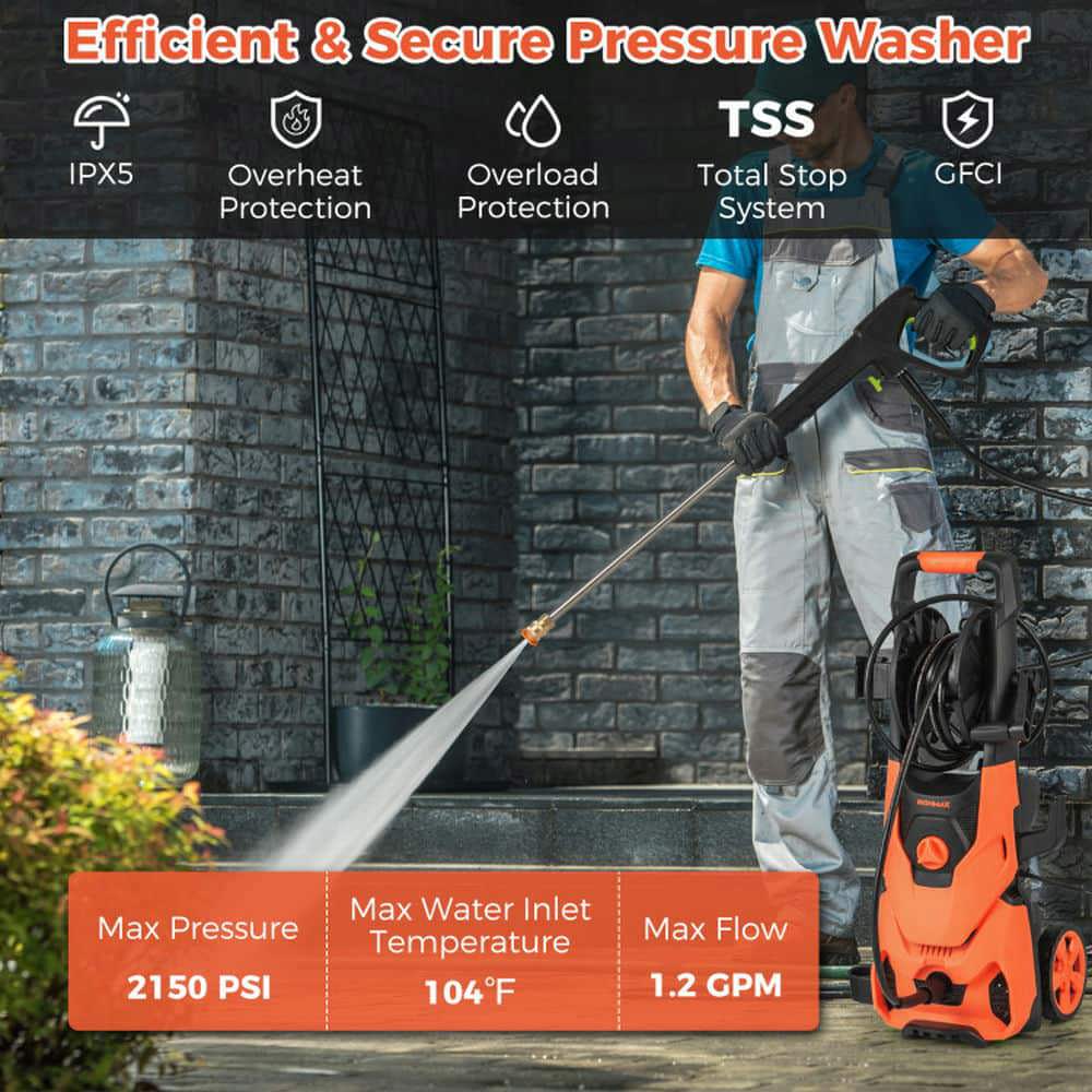 Spaco 2150 PSI 1.2GPM Electric Pressure Washer, Pressure Washer with 4 Quick Connect Nozzles and Foam Cannon, Orange