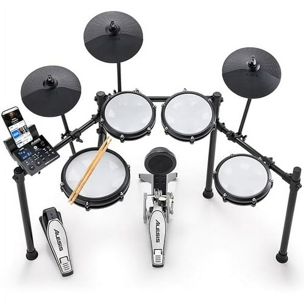 Alesis Nitro Max Kit Batería Eléctrica con Pads de Malla Silenciosos, Caja de Doble Zona de 10", Bluetooth, Más de 440 Sonidos Auténticos, Drumeo, USB MIDI, Pedal de Bombo