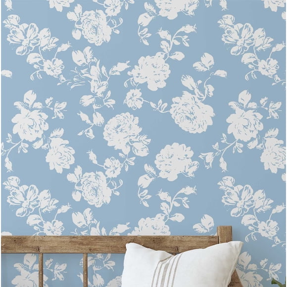 S4Sassy Self Adhesive Wallpaper, Vintage Rose Wallpaper, Blue Removable Diy Vinyl Wall Covering, Textured Peel And Stick Contact Paper For Entryway Accent Wall, Easy Home Decor(25"X120")