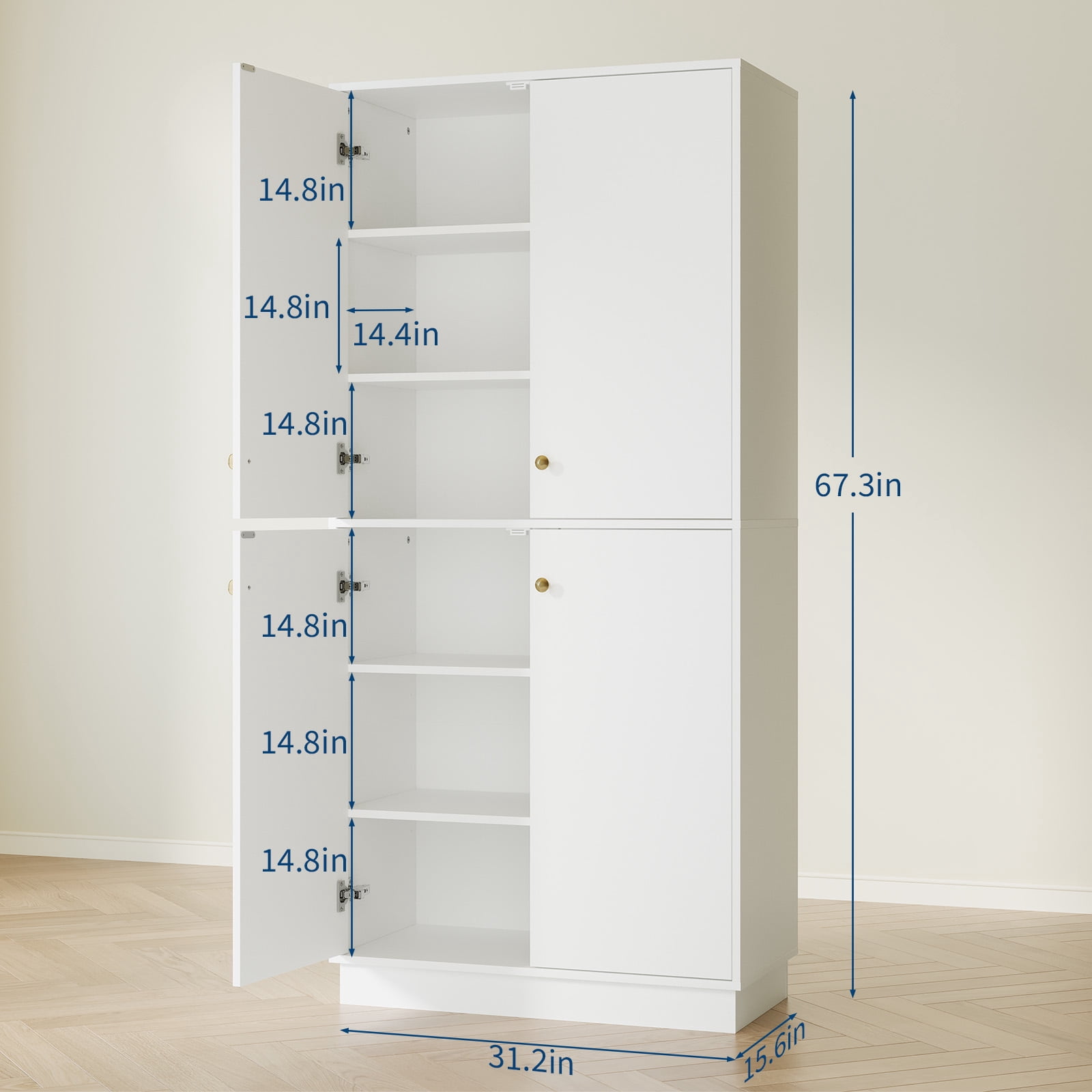 Garvee 67.3" Tall Pantry Cabinet, 4-Door Kitchen Food Storage Cabinet with Adjustable Shelves, Freestanding Pantry Cupboard Organizer for Dining Room, Living Room, Utility Room, Black
