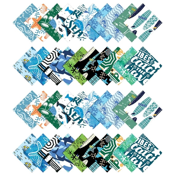Soimoi Beach Print Precut 5-inch Cotton Fabric Quilting Squares Charm Pack DIY Patchwork Sewing Craft-Light Green