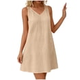 thumbnail image 4 of Zynoxe Mini Dresses for Women Summer V-neck Sleeveless Hollow Out Strap Sundress Casual Ventilate Peasant Gauze Lounge Beach Dresses Beige S, 4 of 9