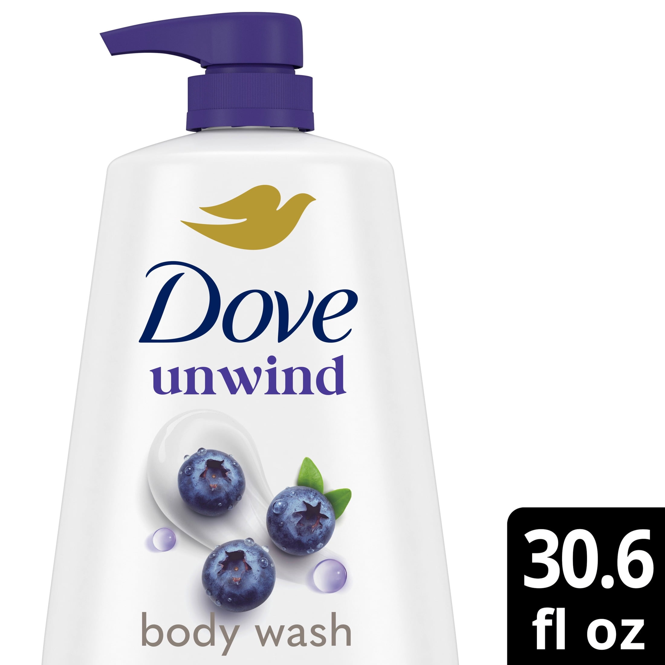 (3 pack) Dove Body Wash For 24hours Lotion-Soft Skin Unwind Blueberry & Moon Milk Moisturizing Skin Cleanser with No Sulfates No Parabens, 30.6 Fl oz