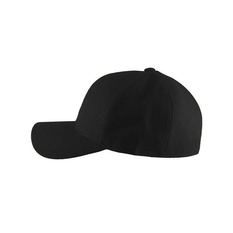 Blank Fitted Curved Cap Hat, Black 7 3/8 