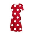 thumbnail image 5 of Sakmal Long Dresses for Women Red Crew Neck Loose Fit Polka Dot Tiered Short Sleeve with Pocket Sundress, 5 of 6
