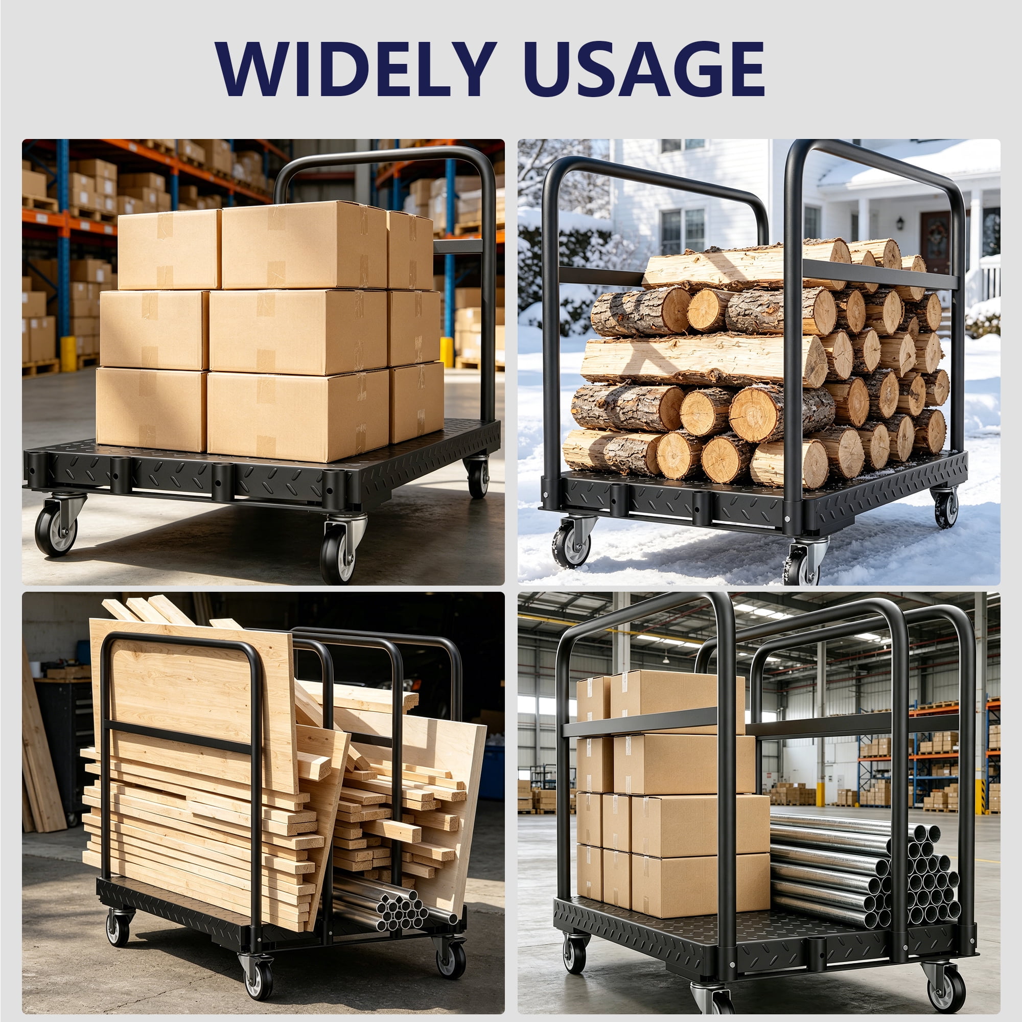 Panel Cart, 1500 LB Heavy Duty Flat Cart with 4 Wheels, Lumber and Drywall Cart Dolly for Moving, Warehouse and Home Use