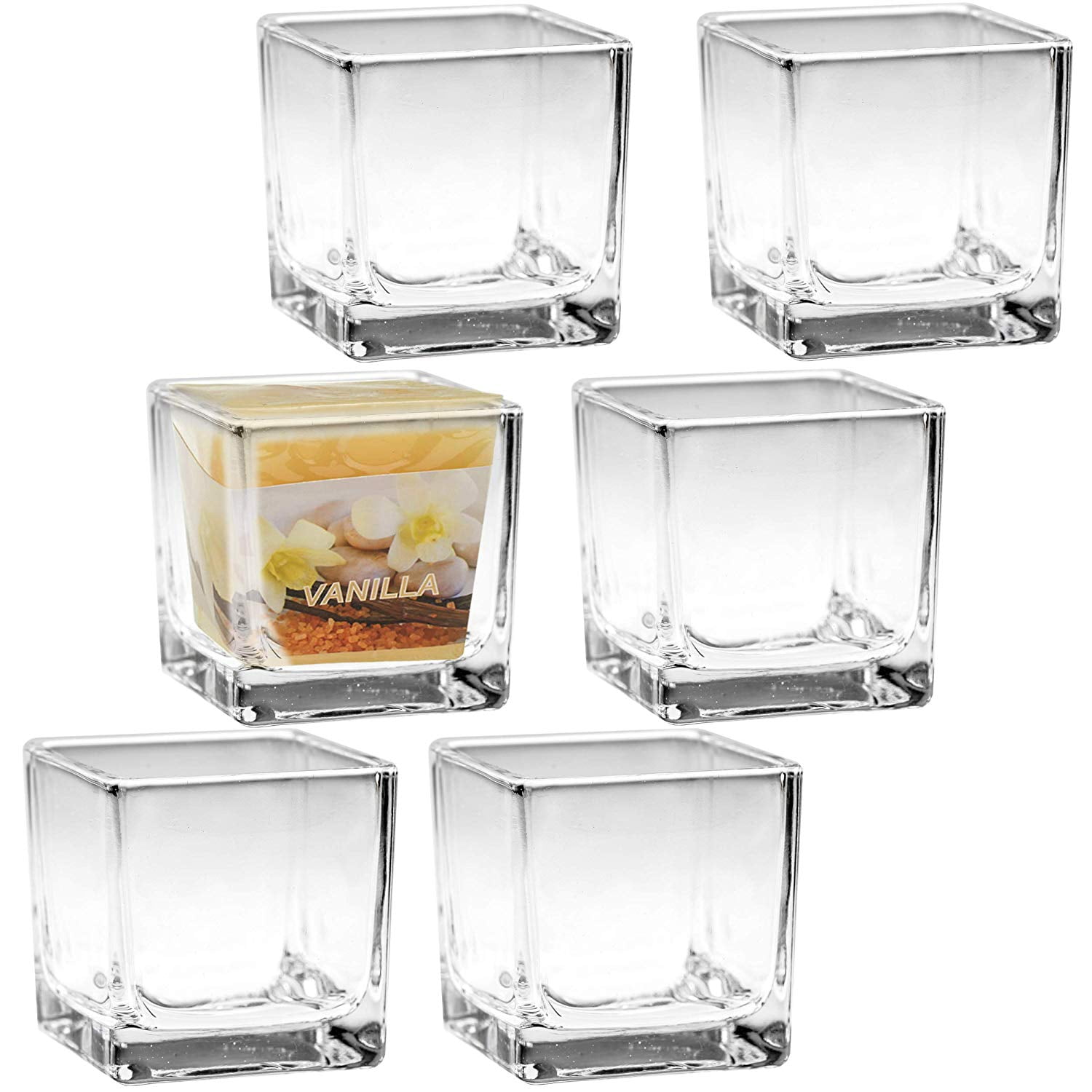 A2S Scented Votive Candles Set of 18 Set of 6 Glass Candle Holders Square