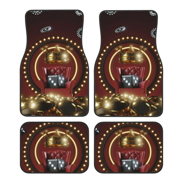 Balery Casino King And Playing Cards Juego de 4 Alfombrillas para Auto, Revestimientos de Caucho Resistente, Diseño Antideslizante