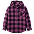 thumbnail image 3 of Tiijoy Girls Plaid Hooded Wool Blend Shacket Button-Down Shirt Jacket, Pink, Sizes 4-13, 3 of 5