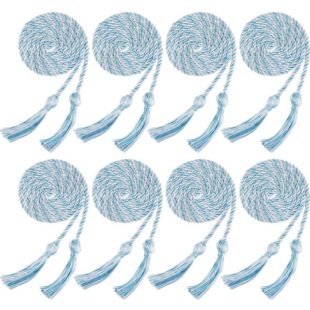 Guardurnaity Paquete de 8 cordones largos de graduación en azul claro y blanco para cordones de honor de graduación 2025. Disfraces de disfraces A