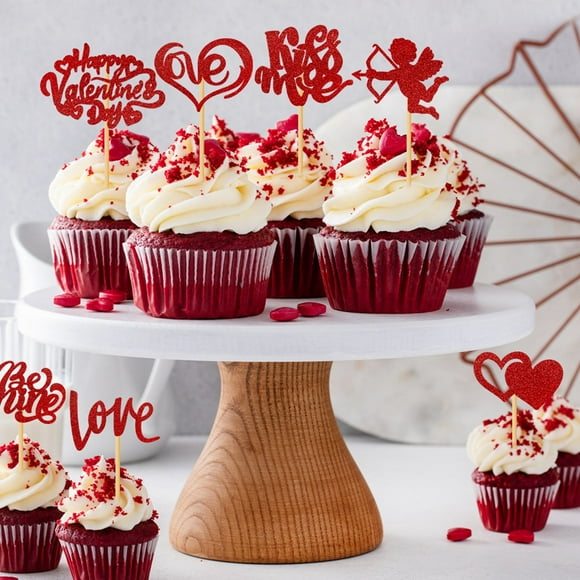 Glitter Heart Cupcake Toppers For Valentine Wedding Engagement Party Cake Decorations Supplies 12 Pack