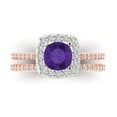 thumbnail image 2 of Clara Pucci 14K Rose/White Gold Round Cut 1Ct Natural Amethyst Engagement Ring + Matching Band - Luxury Box Included, 2 of 7