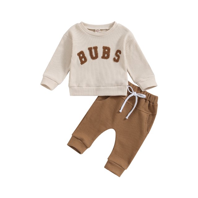 ZAXARRA Toddler Boys 2PCS Pants Sets Long Sleeve Letter Embroidery Tops and Drawstring Pants Sets