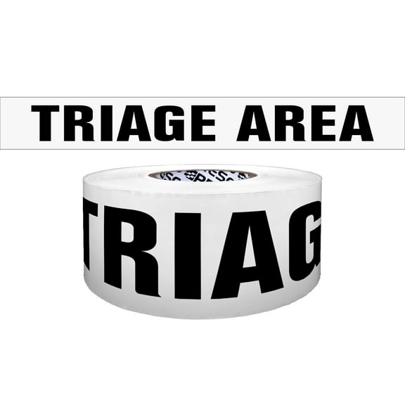 Presco Triage Printed Barricade Tape [4 mil thick]: 3 in. x 1000 ft. (White with Black "TRIAGE AREA" printing) [NON-ADHESIVE]