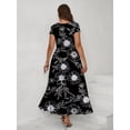 thumbnail image 5 of AURA Women Plus Size Elegant Floral A Line Dress 3/4 Sleeve Casual Long Dress, 5 of 6