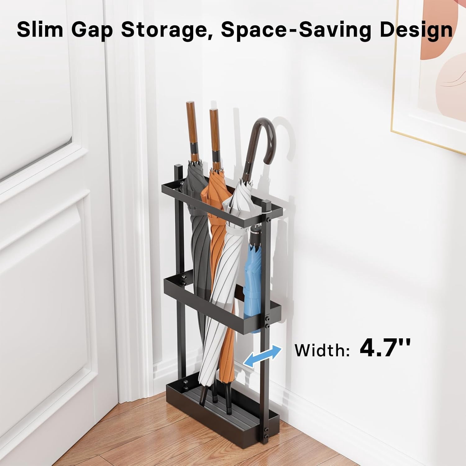 Umbrella Stand with Drying Stone, Steel Holder Rack, Organizer for Entryway, Mudrooms, Office, Black