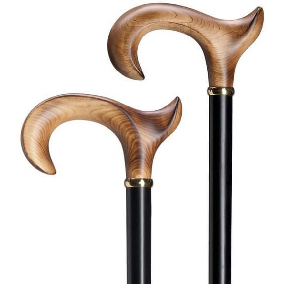 Walking Cane Anatomical Derby Scorched Maple Right Handle Black Shaft