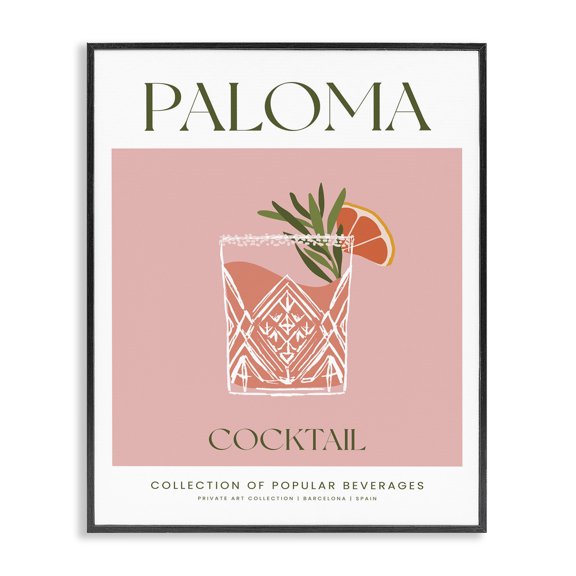 Stupell Industries Mid-Century Minimal Paloma Cocktail Black Framed Giclee Art, 11 x 14, by Lettered and Lined