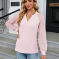 thumbnail image 4 of Defitshape Women's Long Sleeve Blouse Illusion Sheer Sleeve Shirt Fall Cotton Bishop Sleeve Fashion V-Neck Top Pink XX-Large, 4 of 4