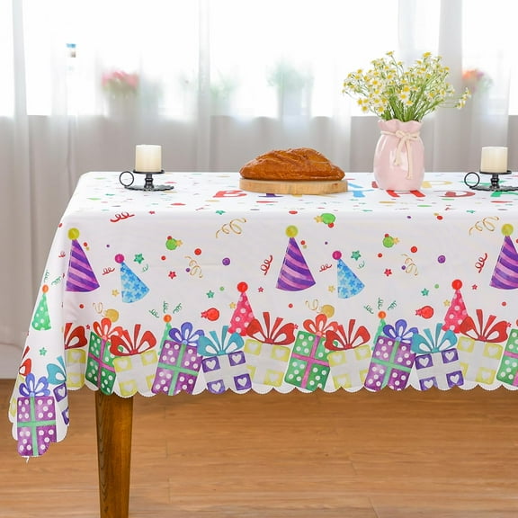 Happy Birthday Tablecloth 60 x 84 Inches, Colorful Gifts Happy Birthday Party Decorations Balloon Table Cover