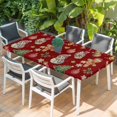 thumbnail image 2 of Red Christmas Table Cloths for 5 Foot Rectangle Tables, Xmas Tree Balls Snowman Gingerbread Patio Waterproof Elastic Fitted Tablecloths, Washable Rectangular Table Cover for Camping, 2 of 8
