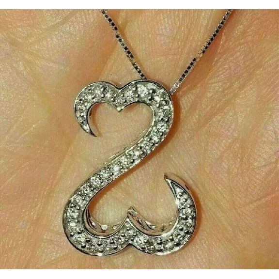 Bluebelljewels 2Ct Round Cut Cubic Zirconia Open Heart Pendant Necklace 14K White Gold Finish