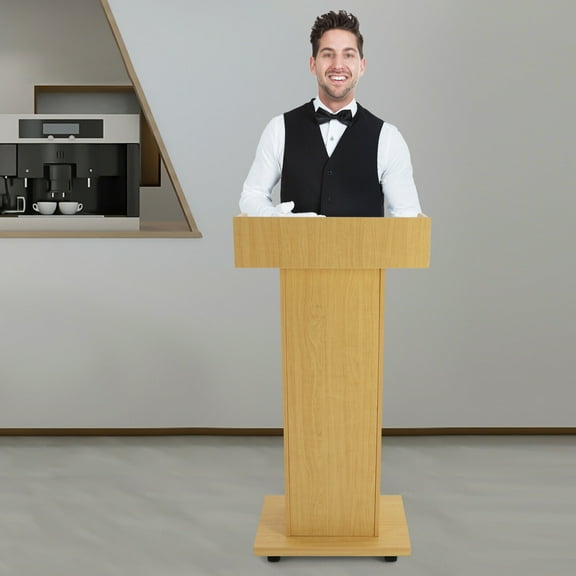 Portable Presentation Standing for Classroom, Oak Conference Presentation Stand, Movable Desk for Classroom Church