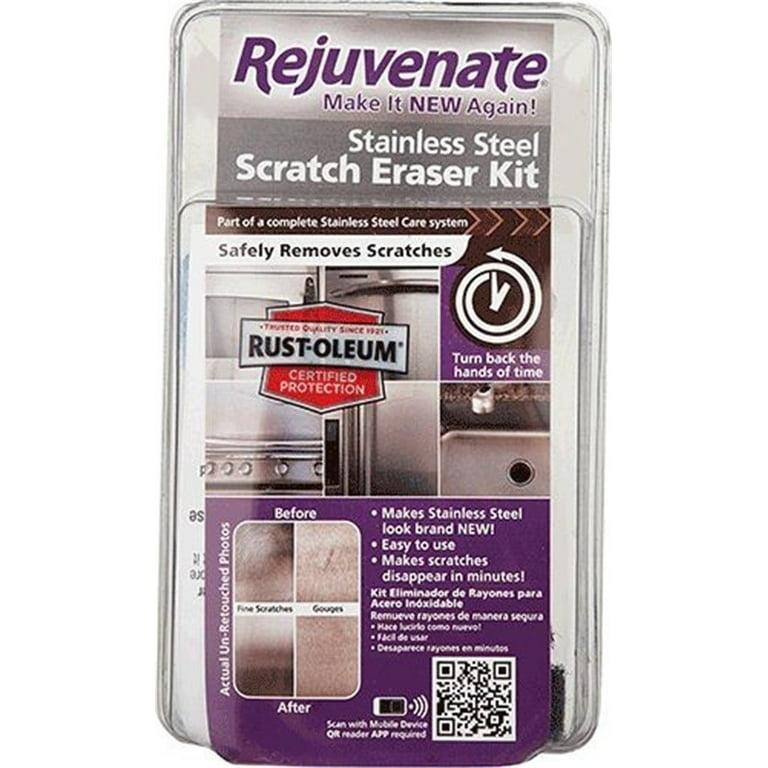  Rejuvenate Stainless Steel Scratch Eraser Kit Safely Removes  Scratches Gouges Rust Discolored Areas Makes Stainless Steel Look 6 Piece  Kit : Health & Household