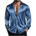 thumbnail image 4 of LOVZFMLL Men's Shirts, Satin Solid Button-Down Shirt, Cozy Fashion for Business Party Club, V-Neck Relaxed Fit Long Sleeve Fall Clothes, 4 of 9