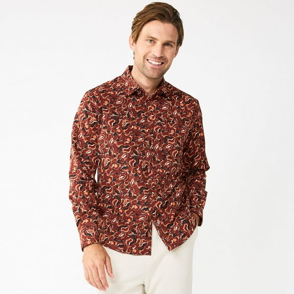 Men's Apt. 9® Slim Untucked-Fit Performance Button-Down Shirt Color: Abstract Floral Size: S SLIM
